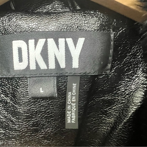 DKNY Black Large Faux Leather Women’s Moto Jacket Zip Front - Picture 12 of 13